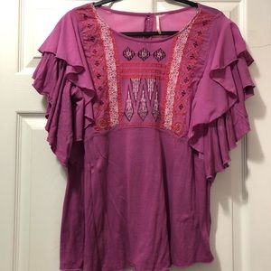 Pink Free People Shirt Embroidered